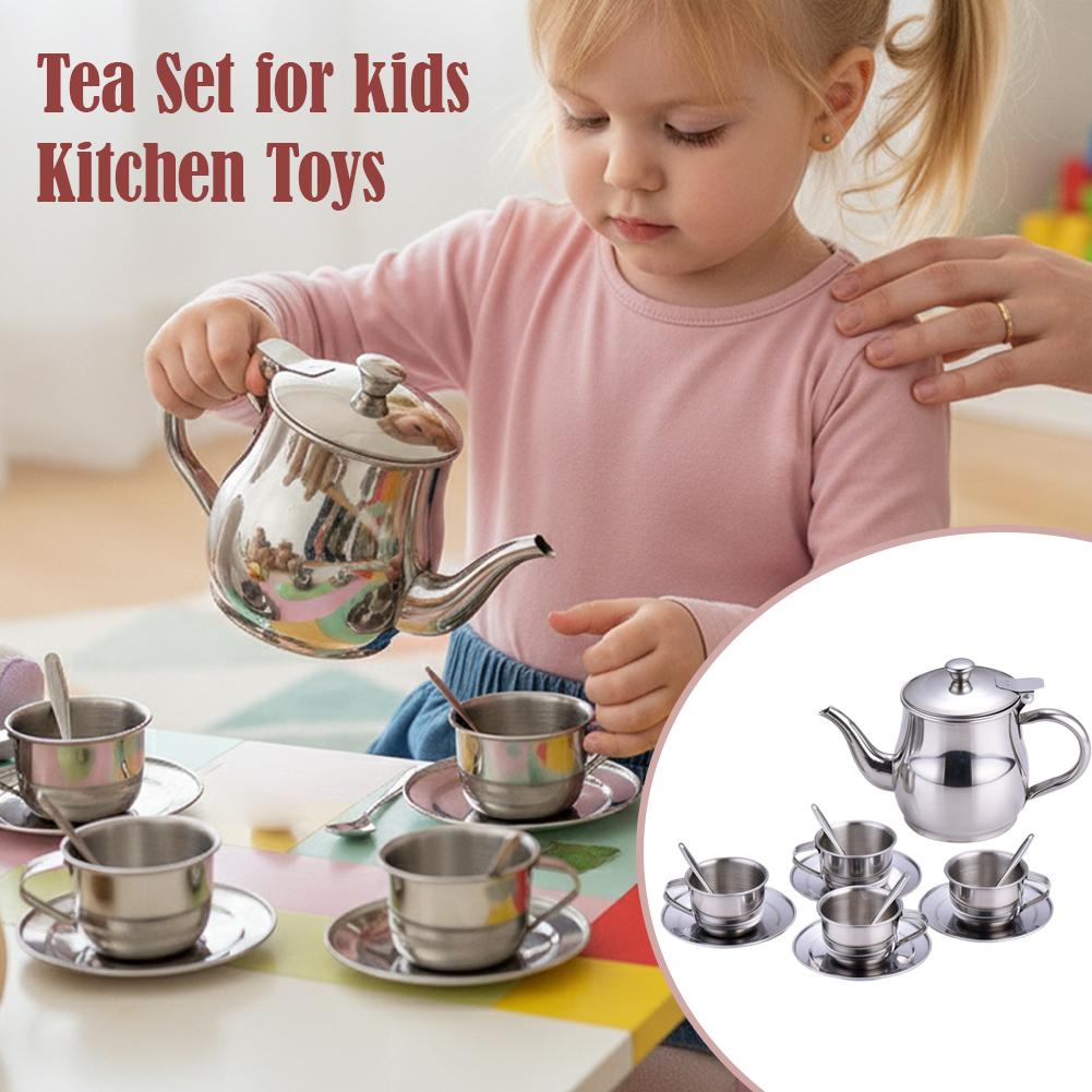 Kids Outdoor Kitchen Accessories - Set Teh Stainless Steel untuk Anak-anak,